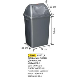 ARI METAL PLS. ÇÖP 7400 ÇATI KAPAK 65LT GRİ - 