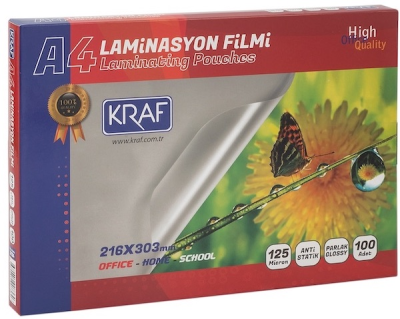 KRAF LAMİNASYON FİLMİ PARLAK A4 125 Mic. 100 LÜ 2124 - 1
