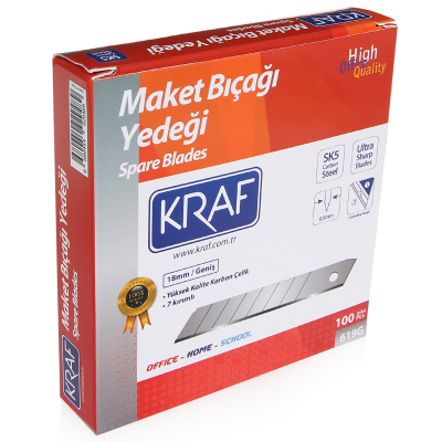 KRAF MAKET BIÇAĞI YEDEĞİ GENİŞ ULTRA KARBON ÇELİK SK5 100 LÜ 619G - 4