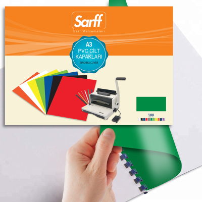 SARFF A3 OPAK YEŞİL PVC CİLT KAPAKLARI - 100ADET - 3